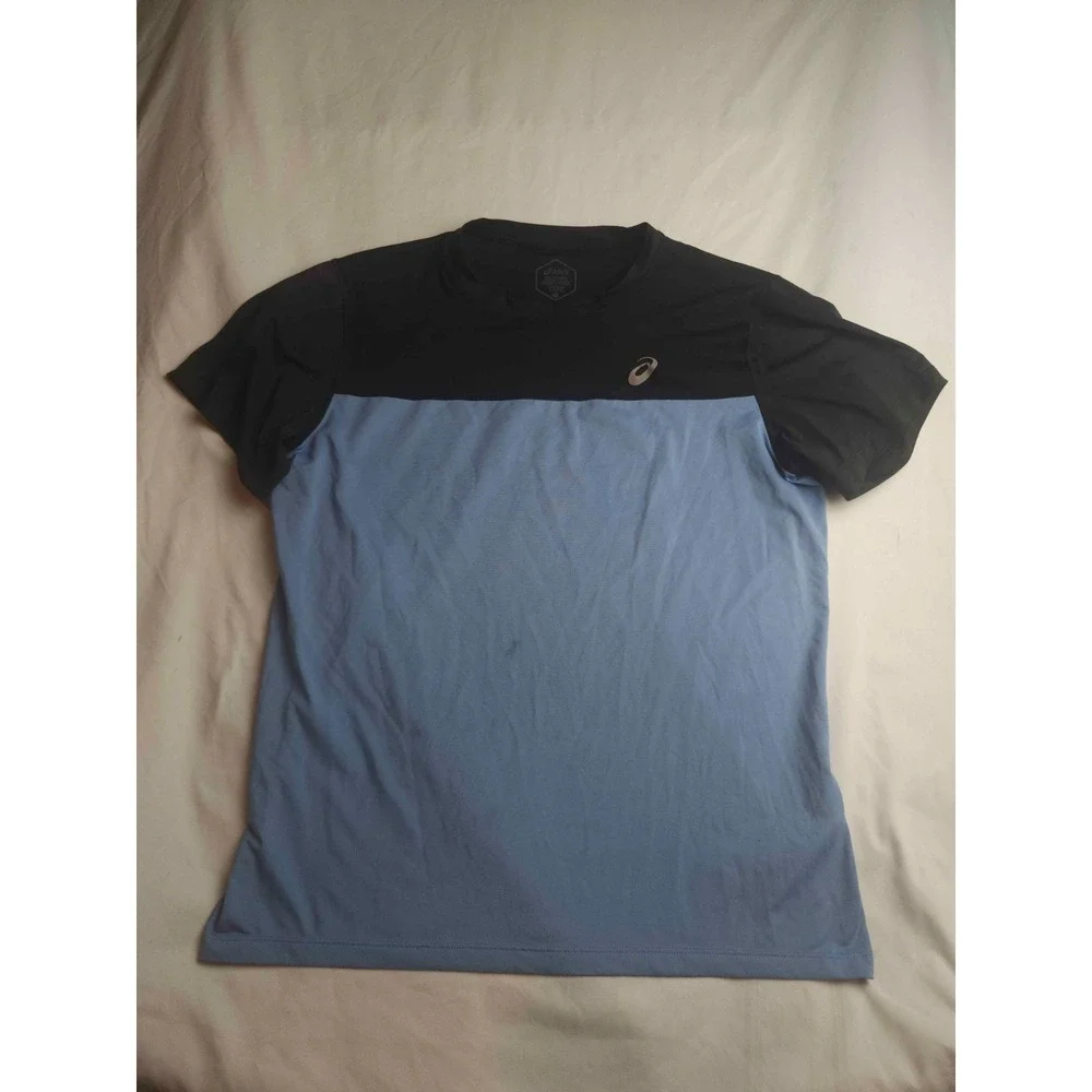 ASICS T-Shirt Mens M Blue Black Performance Tee Sportswear Athleisure Gym Run